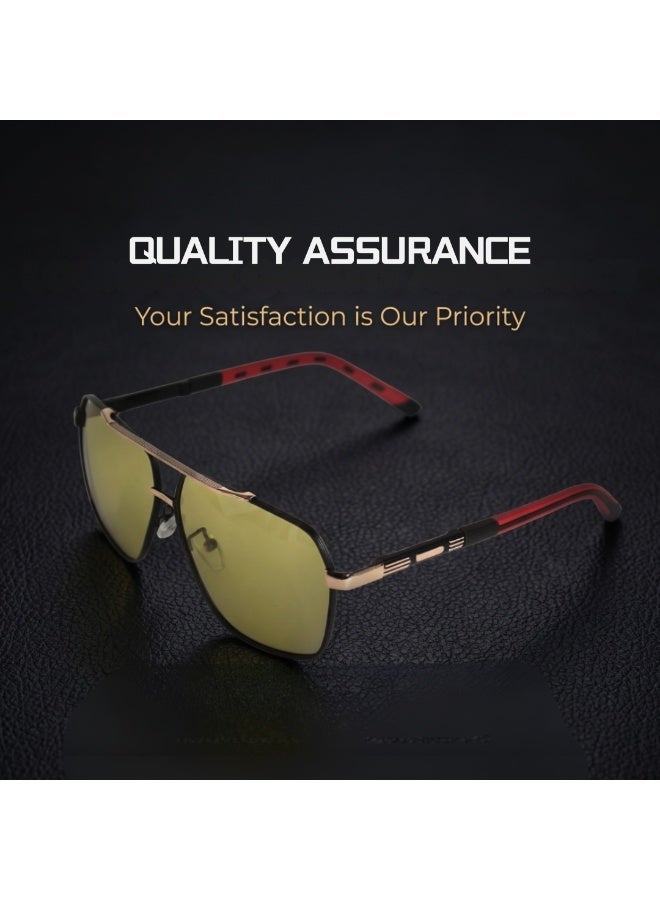 Men Polarized Yellow Tint Sports Sunglasses, Color Shift Lens Driving Eyewear with Premium Leather Case & Cleaning Cloth, Ideal for Fishing Golf Hiking All Season Outdoor Use - Image 4