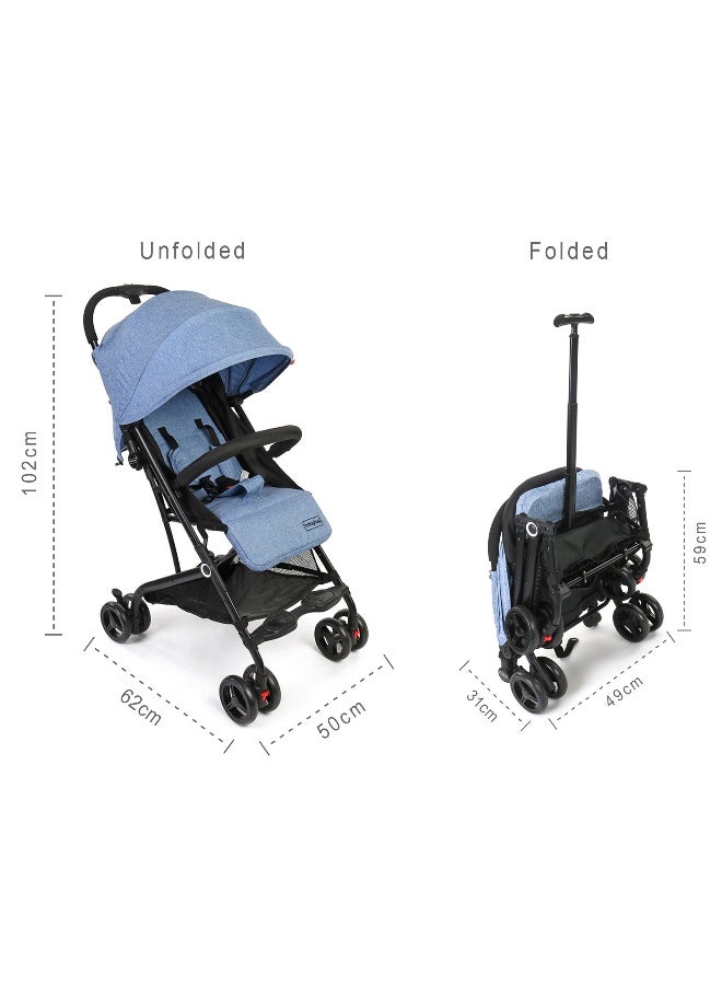 Babyhug Easy Travel Z-Fold Cabin Stroller, Lightweight Trolley Handle, EN 1888 Certified, Blue, 6 Months to 3 Years, 71 x 49.5 x 103.5 cm - Blue - Image 3