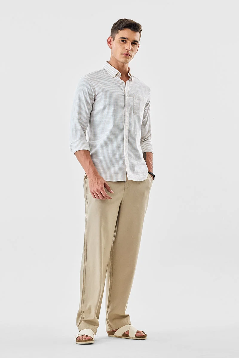 SNITCH Beige Solid Relaxed Casual Trousers