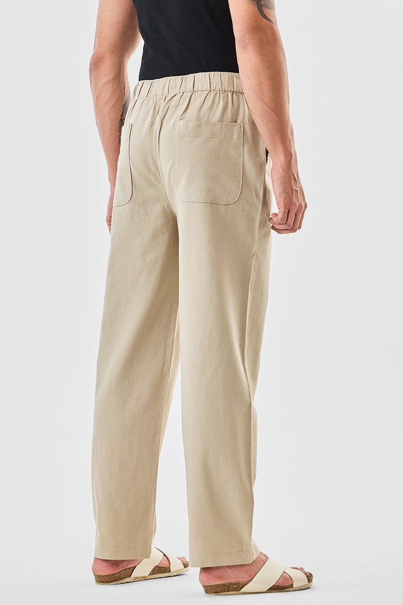 SNITCH Beige Solid Relaxed Casual Trousers - Image 5
