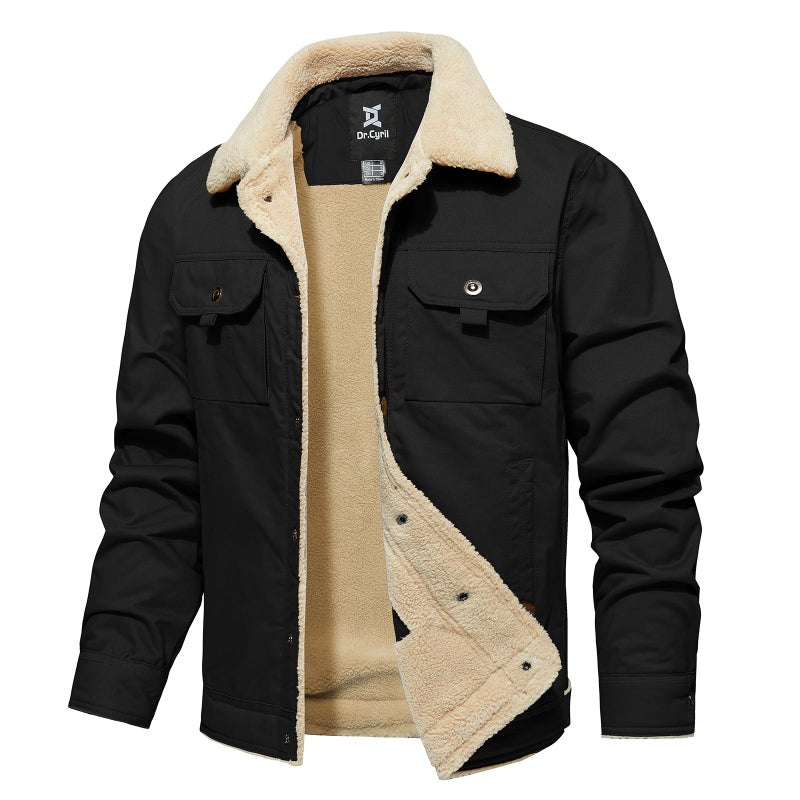 Dr.Cyril Men's Winter Jacket, Cotton Sherpa Fleece Lined Jacket, Warm Trucker Cargo Coats with Pockets - Image 1