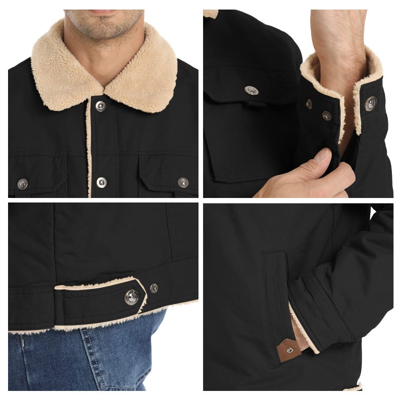 Dr.Cyril Men's Winter Jacket, Cotton Sherpa Fleece Lined Jacket, Warm Trucker Cargo Coats with Pockets - Image 5
