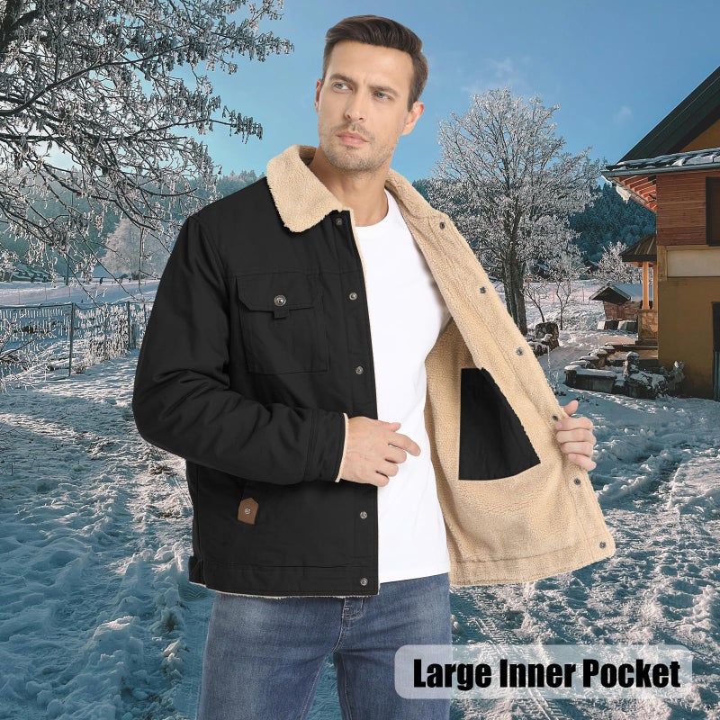 Dr.Cyril Men's Winter Jacket, Cotton Sherpa Fleece Lined Jacket, Warm Trucker Cargo Coats with Pockets - Image 2