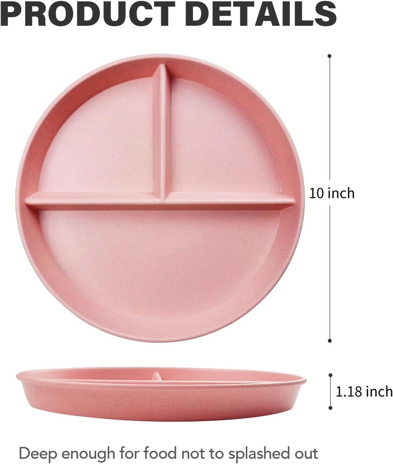 greenandlife 10 Inch 4PCS Unbreakable Portion Control Plates Divided Plates for Kids Adults Dishwasher  Microwave Safe Compartment Plate Lightweight Reusable Wheat Straw Plate BPA Free - Image 2