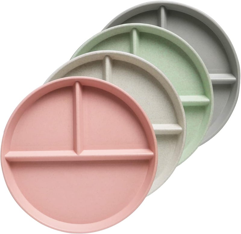greenandlife 10 Inch 4PCS Unbreakable Portion Control Plates Divided Plates for Kids Adults Dishwasher  Microwave Safe Compartment Plate Lightweight Reusable Wheat Straw Plate BPA Free - Image 1