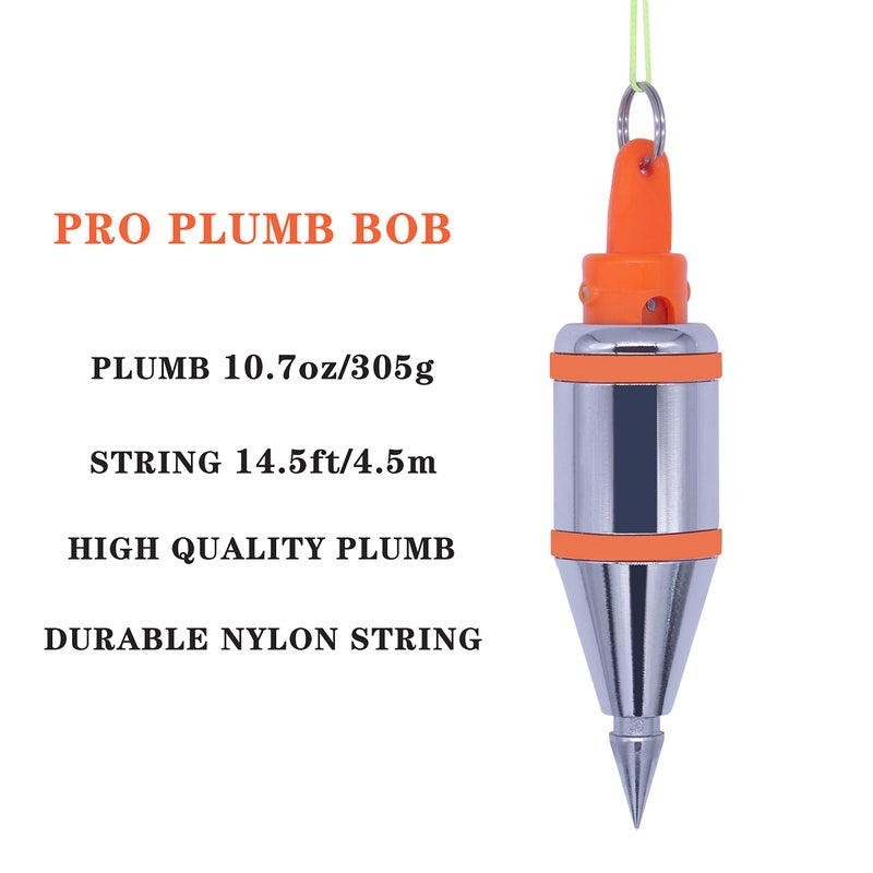 Hccmlove Plumb Bob المغناطيسي - 10.7 أونصة (305 جرام) طقوس راسيا مع مبراة سلسلة 14.5 قدم (4.5 متر) 2 قلم رصاص خط بكرة تستخدم في البناء يمكنها تمديد الخط تلقائيًا وتثبيت Plumbob بسرعة - Image 3