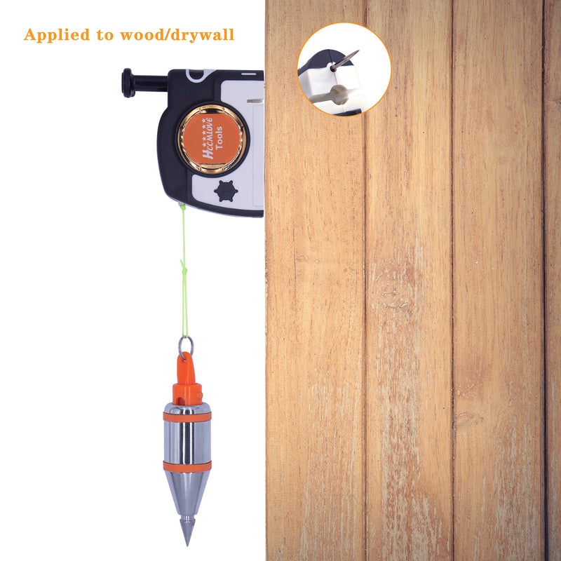 Hccmlove Plumb Bob المغناطيسي - 10.7 أونصة (305 جرام) طقوس راسيا مع مبراة سلسلة 14.5 قدم (4.5 متر) 2 قلم رصاص خط بكرة تستخدم في البناء يمكنها تمديد الخط تلقائيًا وتثبيت Plumbob بسرعة - Image 5