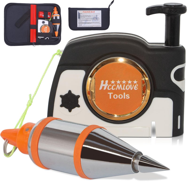 Hccmlove Plumb Bob المغناطيسي - 10.7 أونصة (305 جرام) طقوس راسيا مع مبراة سلسلة 14.5 قدم (4.5 متر) 2 قلم رصاص خط بكرة تستخدم في البناء يمكنها تمديد الخط تلقائيًا وتثبيت Plumbob بسرعة - Image 1