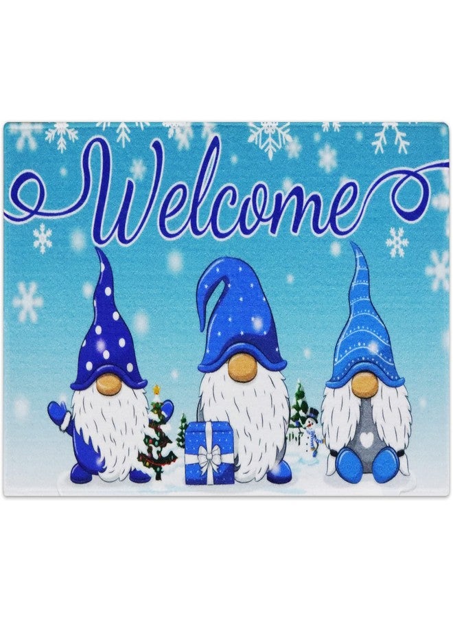 OBUSATT Winter Door Mats 28×17inch Floor Mats with Non Slip PVC Backing,Washable Gnome Blue Christmas Holiday Mat for Front Door Home Kitchen Bathroom Living Room Indoor Outdoor - Image 1