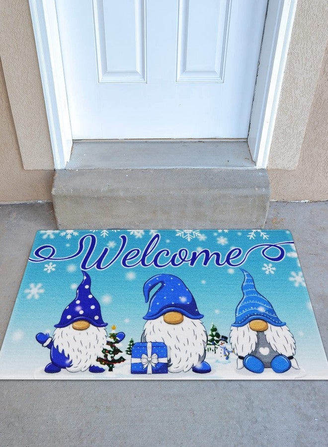 OBUSATT Winter Door Mats 28×17inch Floor Mats with Non Slip PVC Backing,Washable Gnome Blue Christmas Holiday Mat for Front Door Home Kitchen Bathroom Living Room Indoor Outdoor - Image 4