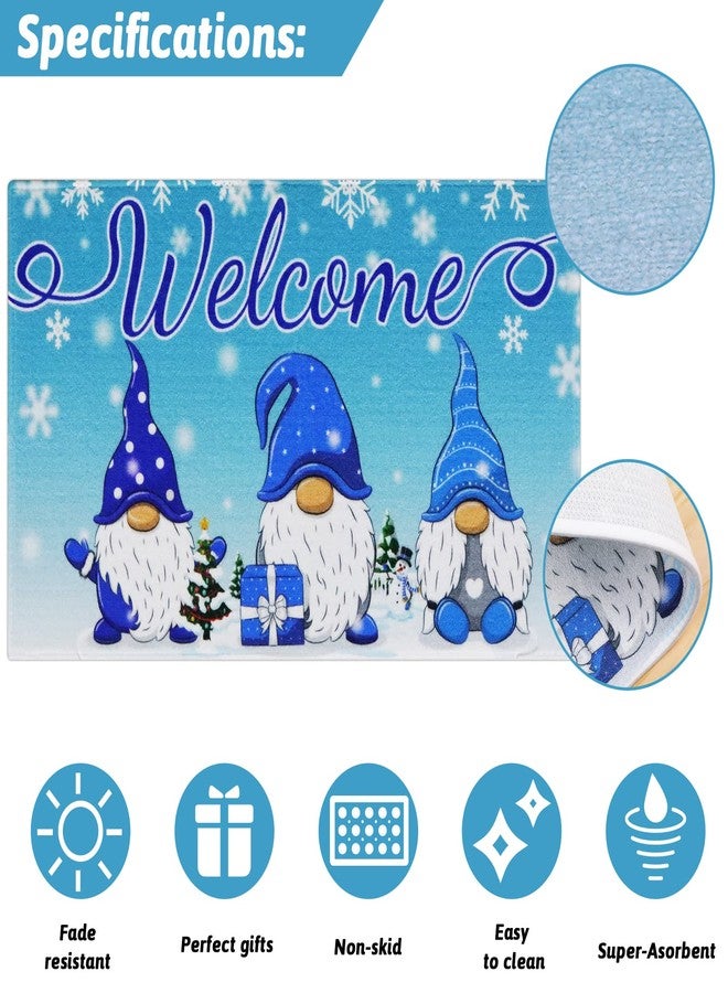OBUSATT Winter Door Mats 28×17inch Floor Mats with Non Slip PVC Backing,Washable Gnome Blue Christmas Holiday Mat for Front Door Home Kitchen Bathroom Living Room Indoor Outdoor - Image 3