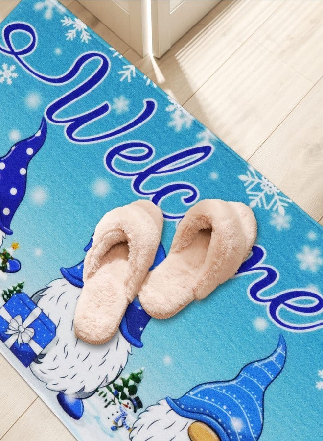OBUSATT Winter Door Mats 28×17inch Floor Mats with Non Slip PVC Backing,Washable Gnome Blue Christmas Holiday Mat for Front Door Home Kitchen Bathroom Living Room Indoor Outdoor - Image 5