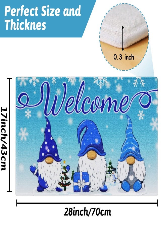 OBUSATT Winter Door Mats 28×17inch Floor Mats with Non Slip PVC Backing,Washable Gnome Blue Christmas Holiday Mat for Front Door Home Kitchen Bathroom Living Room Indoor Outdoor - Image 2