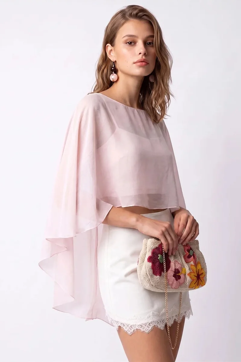 ميكسراي MIXRAY Loose Chiffon Crew Neck Blouse