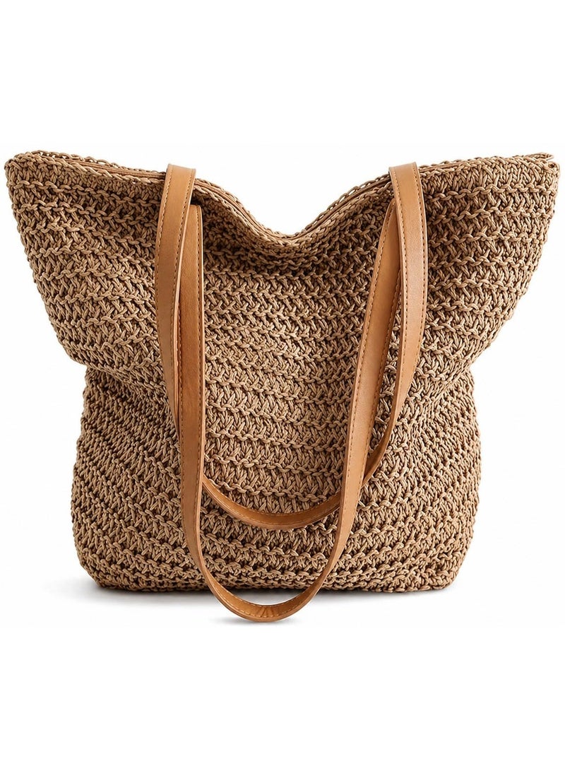 Beach Bags Straw Large Tote with Full Zip & Lining for Women Beige | Beach Bag for Ladies with Zipper Closure | Woven Raffia Beach Tote with PU Leather Shoulder Straps | Summer Shoulder Bag for Women | Large Capacity Travel Tote, Shopping Bag, Vacation Bag, Holiday Bag, Resort Bag | Boho Woven Handbag with Inner Lining | Lightweight Natural Straw Summer Bag | Ladies Handbag | Casual Tote Bag | Pool Bag | Picnic Bag | Weekend Bag | Outdoor Bag | Everyday Carry Bag | Fashion Tote for Women | Beach Accessories | Vacation Essentials | Resort Wear Bag | Ladies Shoulder Bag | Travel Handbag | Large Shopper Tote | Eco Friendly Woven Bag | Lightweight Holiday Tote | Summer Fashion Bag | Women's Beach Carryall | Tablet Tote | Oversized Straw Bag | Elegant Bohemian Handbag, Beige - Image 1