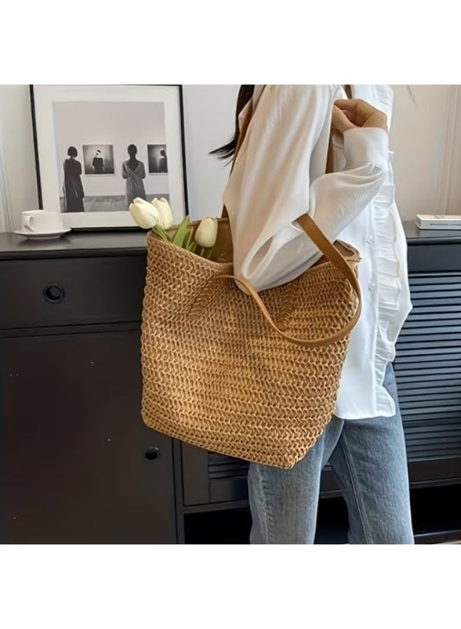 Beach Bags Straw Large Tote with Full Zip & Lining for Women Beige | Beach Bag for Ladies with Zipper Closure | Woven Raffia Beach Tote with PU Leather Shoulder Straps | Summer Shoulder Bag for Women | Large Capacity Travel Tote, Shopping Bag, Vacation Bag, Holiday Bag, Resort Bag | Boho Woven Handbag with Inner Lining | Lightweight Natural Straw Summer Bag | Ladies Handbag | Casual Tote Bag | Pool Bag | Picnic Bag | Weekend Bag | Outdoor Bag | Everyday Carry Bag | Fashion Tote for Women | Beach Accessories | Vacation Essentials | Resort Wear Bag | Ladies Shoulder Bag | Travel Handbag | Large Shopper Tote | Eco Friendly Woven Bag | Lightweight Holiday Tote | Summer Fashion Bag | Women's Beach Carryall | Tablet Tote | Oversized Straw Bag | Elegant Bohemian Handbag, Beige - Image 3