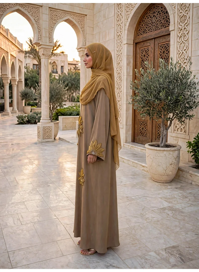 Ikkxa  Elegant Floral Applique Open Front Abaya for Women | Best Price UAE