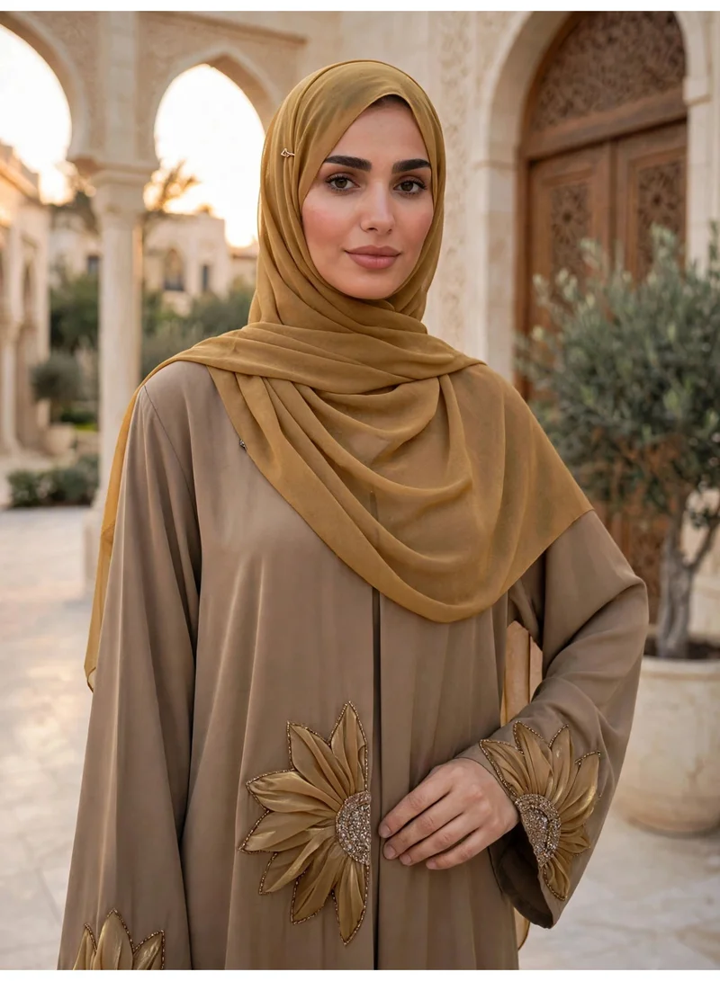 Ikkxa  Elegant Floral Applique Open Front Abaya for Women | Best Price UAE