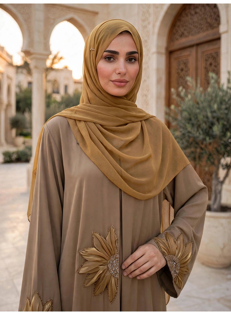 IKKXA Elegant Floral Applique Open Front Abaya - Image 5