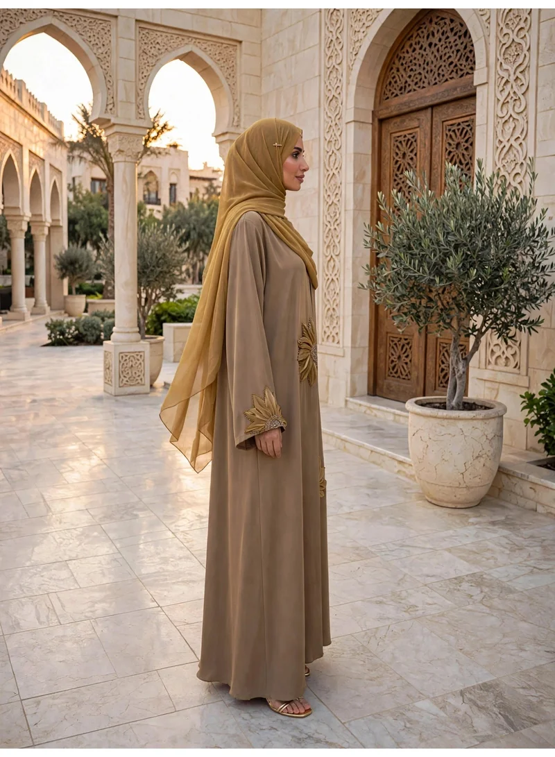 Ikkxa  Elegant Floral Applique Open Front Abaya for Women | Best Price UAE