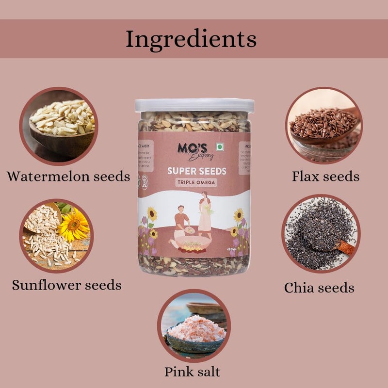MOS خلطة بذور أوميغا الثلاثية من مو 400 جرام | غنية بالدهون الصحية | عالية الألياف | نباتية وكيتو - Image 2