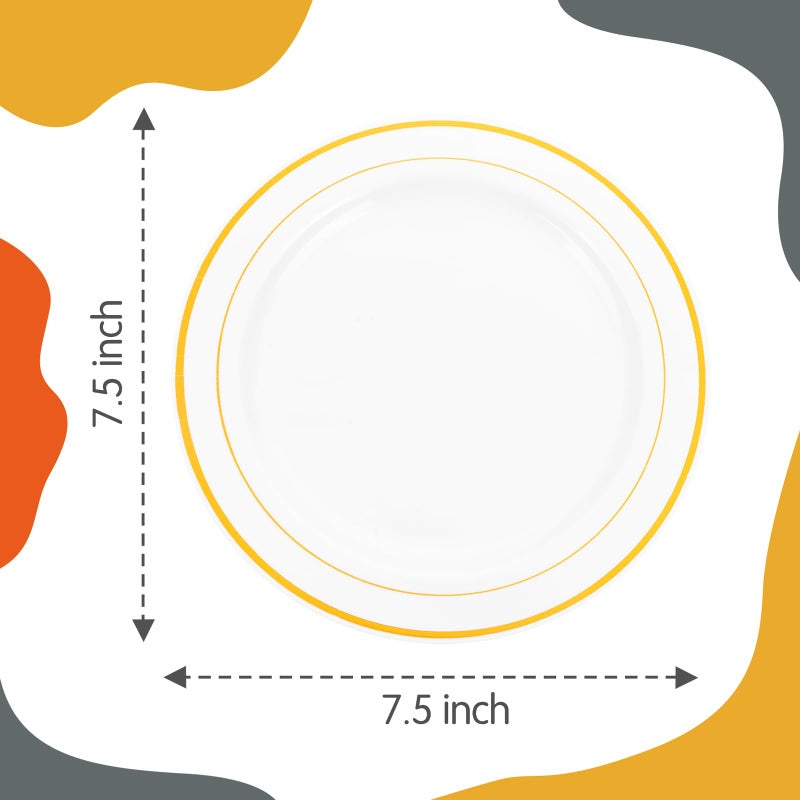 WELLIFE 144Pcs Gold Dessert Plates  7.5 Inch Plastic Appetizer Plates  White Plates with Gold Rim Heavy Duty Plastic Party Plates  White and Gold Plastic Plates for Party and Wedding - Image 2