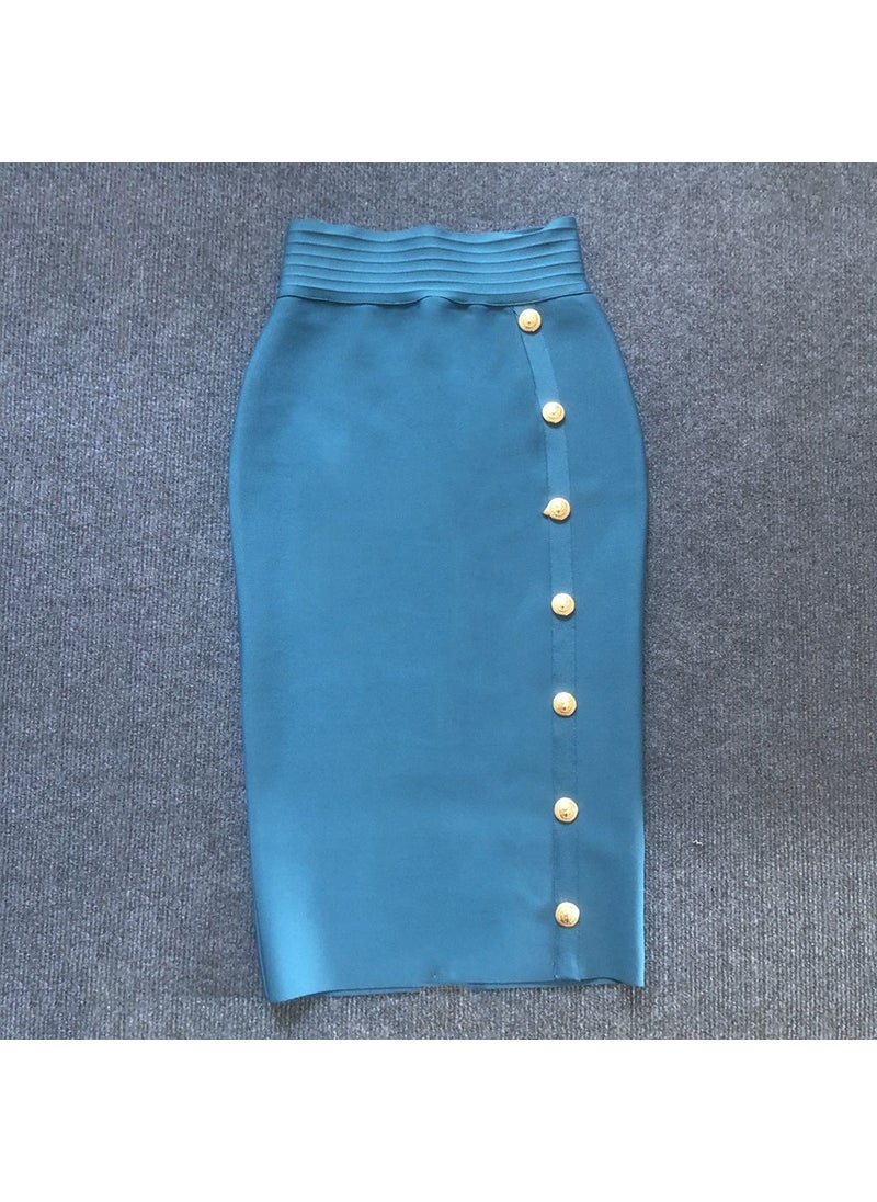 Generic - 2022 Autumn New High-Waisted Slimming Single-Row Button Design Mid-Length Dress Tummy Control Shapewear Underneath Deep sky blue - Image 1