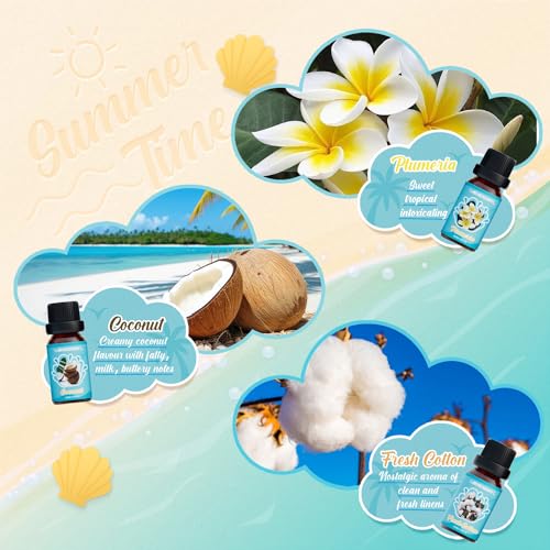ARVIDSSON Summer Essential Oils Set, ARVIDSSON Tropical Fragrance Oil for Candle Making, Diffuser Scented Oil - Ocean Breeze, Pina Colada, Fresh Cotton, Pink Island, Plumeria, Coconut - Image 4
