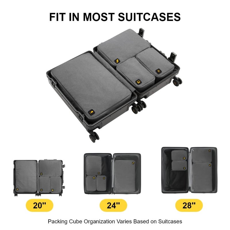 LEVEL8 مجموعة 4 قطع من مكعبات التعبئة لحقيبة السفر، منظمات التعبئة للأمتعة لملحقات السفر الأساسية - رمادي - Image 5