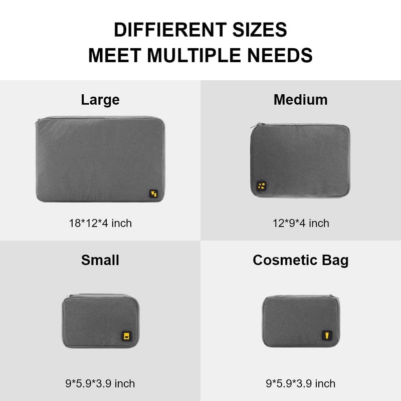 LEVEL8 مجموعة 4 قطع من مكعبات التعبئة لحقيبة السفر، منظمات التعبئة للأمتعة لملحقات السفر الأساسية - رمادي - Image 2