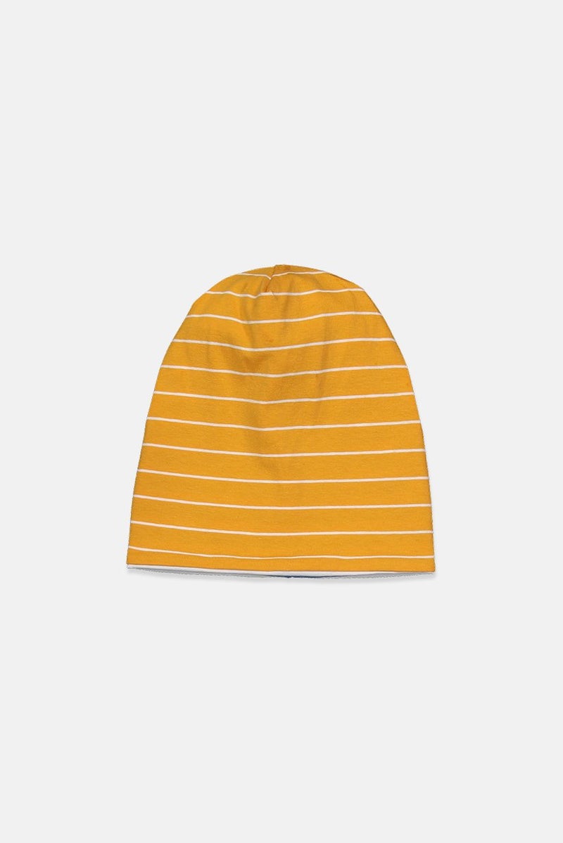 Tchibo Unisex Striped Double,Sided Beanie, Blue and Yellow