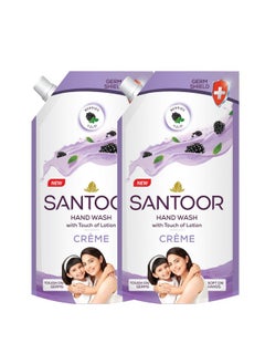 Santoor Crème Handwash 675Ml, Pack Of 2 With Touch Of Lotion| Made With Berries & Tulsi| Rich Lathering Formula With Anti-Bacterial Properties| Soft On Hands| Soothes & Hydrates Skin  - Image 1