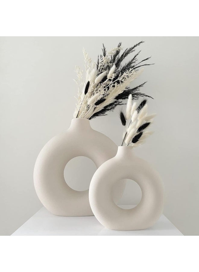 Ceramic Donut Vase Set of 2 - 8 and 6 Inch White Ring Flower Vases for Home Decor - Image 2