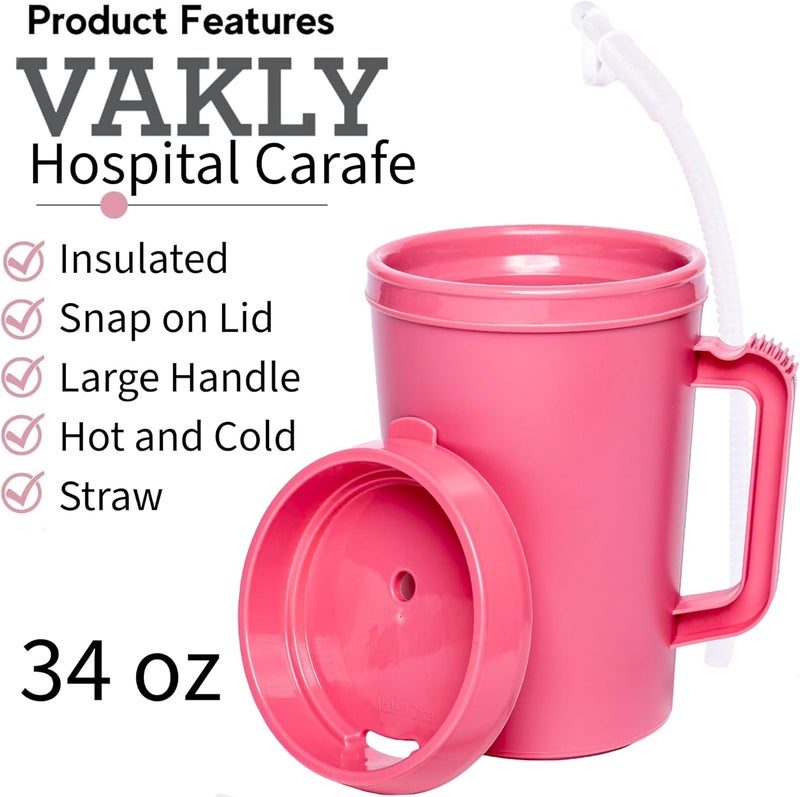 Vakly Insulated Hospital Carafe – 34 oz – Hot and Cold Refillable Water Bottle – With Flexible Straw and Pouring/Sipping Spout (1) - Image 3
