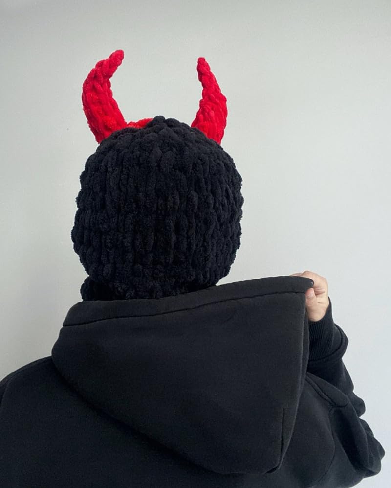 Avilego Y2k Knit Balaclava Face Mask for Women Men Bunny Ear Horn Ski Scarf Winter Warm Hat Knit Skull Beanie for Halloween - Image 3
