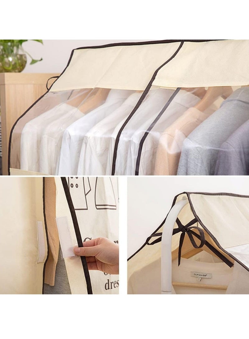 SOLARAE 2PCS Garment Covers Cover Clothes Rack Dustproof Clothes Covers Protection Against Moisture Clothes Cover Clear Breathable Waterproof Garment Covers with Magic Tape  (90 ×110cm, Style 02-Black+Beige) - Image 4