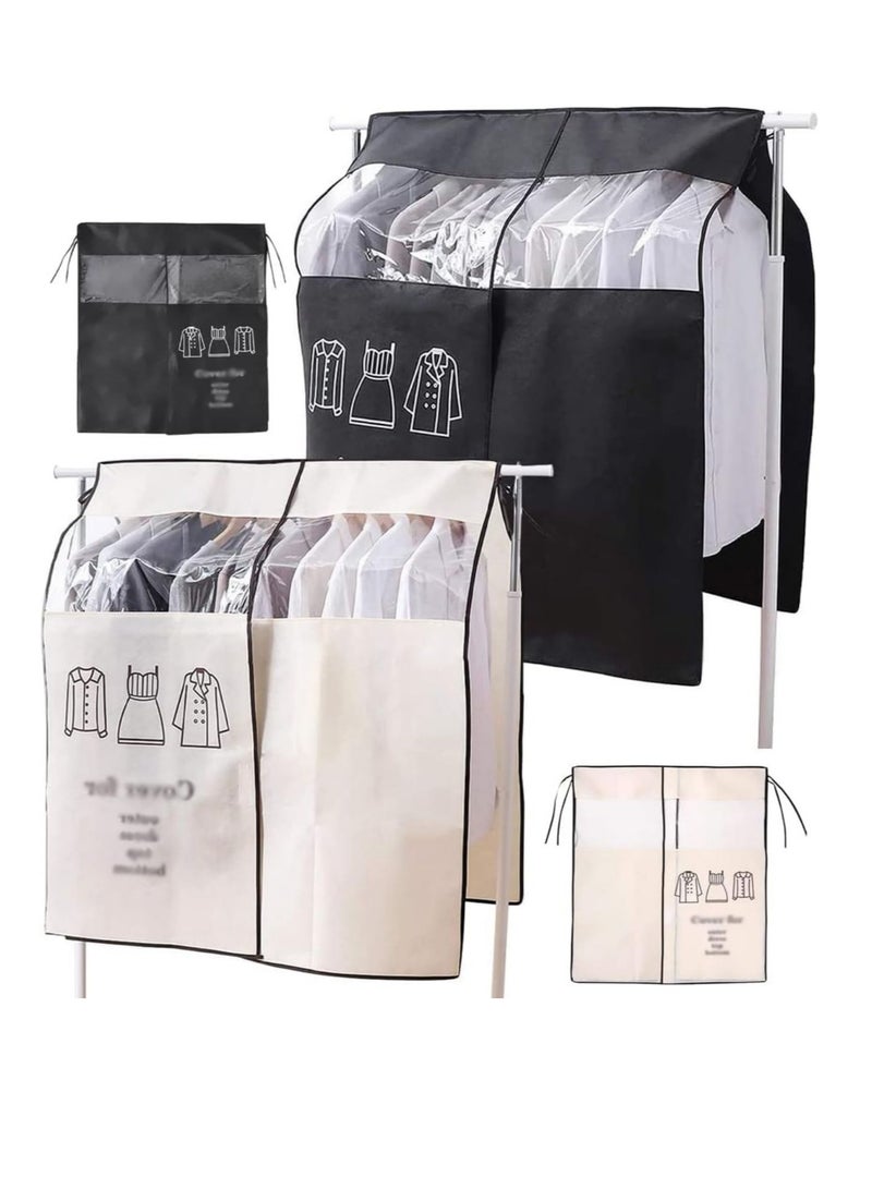 SOLARAE 2PCS Garment Covers Cover Clothes Rack Dustproof Clothes Covers Protection Against Moisture Clothes Cover Clear Breathable Waterproof Garment Covers with Magic Tape  (90 ×110cm, Style 02-Black+Beige) - Image 1