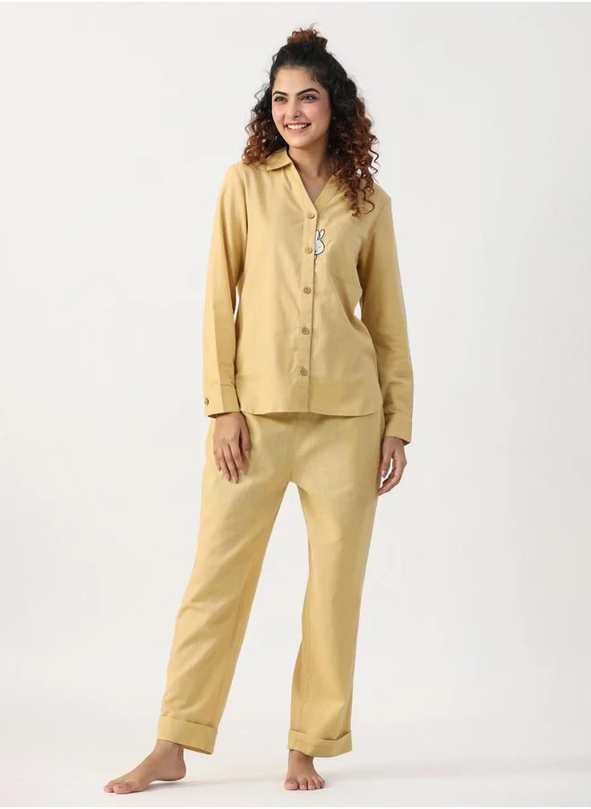 sanskrutihomes Solid Cotton Shirt & Pyjama Set by Styli