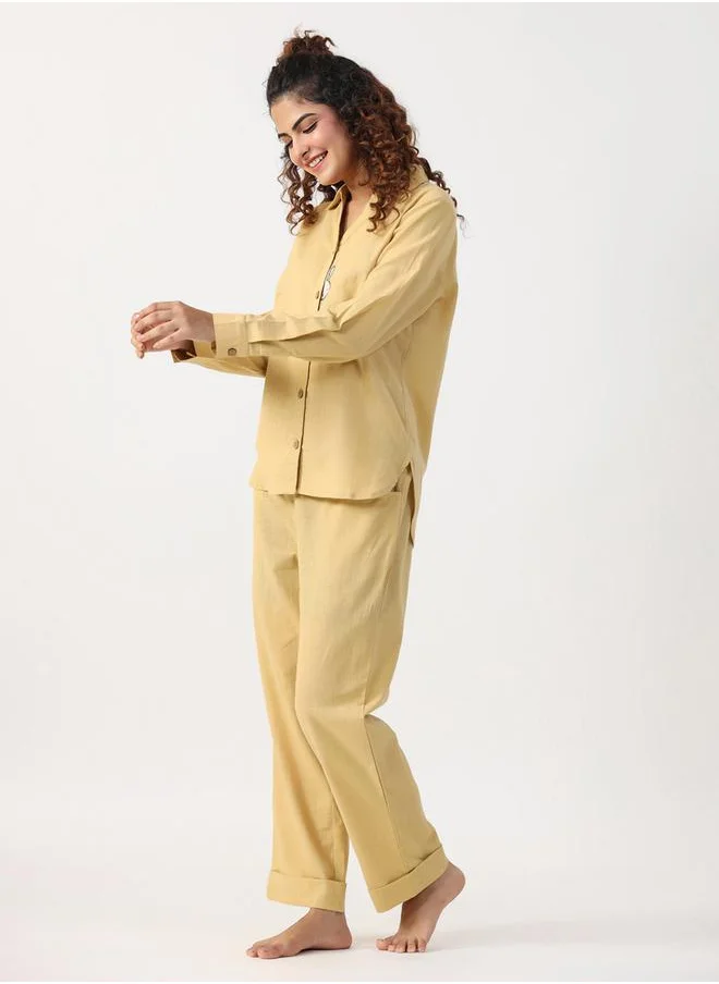 sanskrutihomes Solid Cotton Shirt & Pyjama Set by Styli