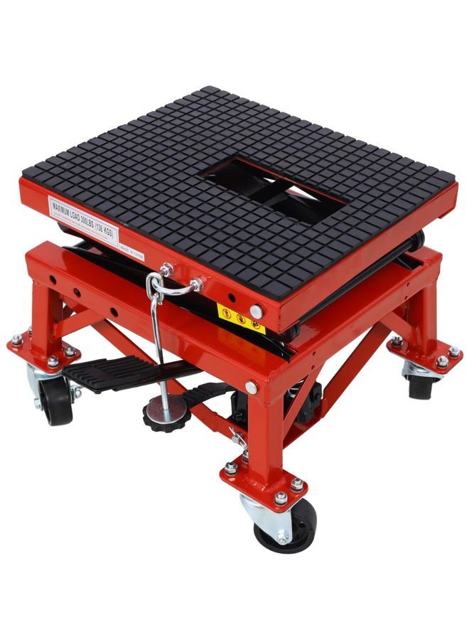 Tzou 300 Lbs Hydraulic Motorcycle Scissor Jack Lift Foot Step with 4 Wheels Jack Stand Portable Lift Table Heavy Duty Hydraulic Motorcycle Lift Table Adjustable Lift Jack Stand for Small Dirt Bikes - Image 2
