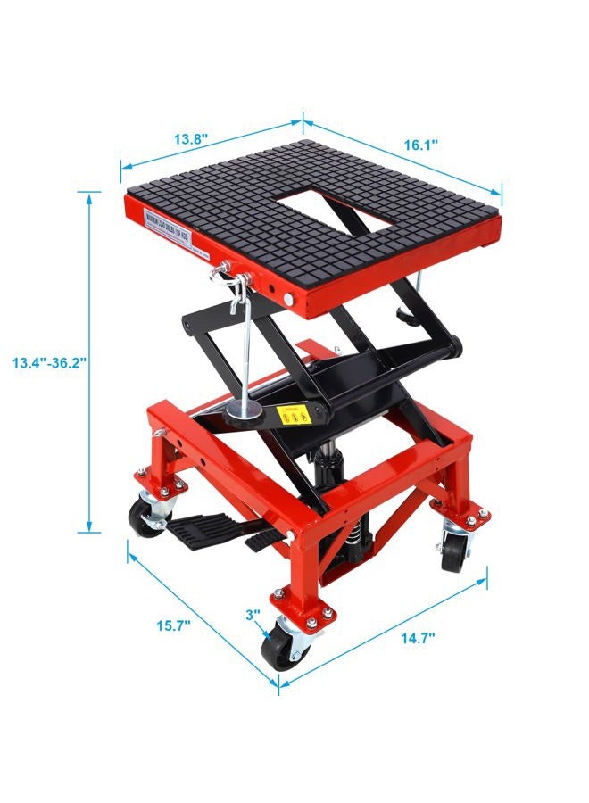 Tzou 300 Lbs Hydraulic Motorcycle Scissor Jack Lift Foot Step with 4 Wheels Jack Stand Portable Lift Table Heavy Duty Hydraulic Motorcycle Lift Table Adjustable Lift Jack Stand for Small Dirt Bikes - Image 3