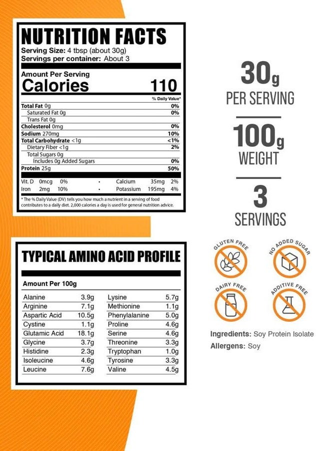 BulkSupplements .com Soy Protein Isolate Powder - Vegan Protein Powder, Soy Protein Powder - Unflavored Protein Powder, Gluten Free, 30g per Serving, 100g (3.5 oz) (Pack of 1) - Image 2