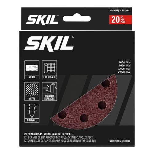 SKIL 20-Piece Mixed 5 in. 60/80/120/240 Grits Round Sanding Paper Kit for SKIL Sanders SR211601/SR6604B-10/SR660302 - CDA9003 - Image 1
