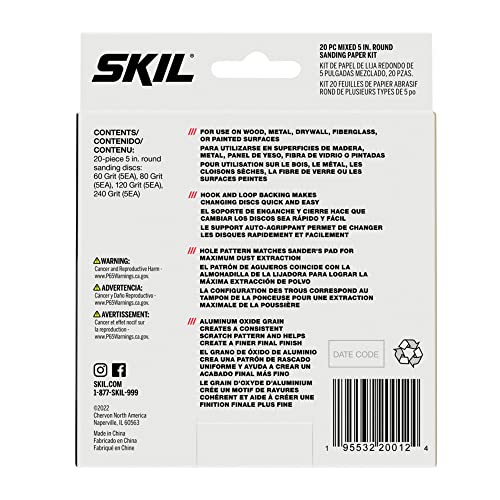 SKIL 20-Piece Mixed 5 in. 60/80/120/240 Grits Round Sanding Paper Kit for SKIL Sanders SR211601/SR6604B-10/SR660302 - CDA9003 - Image 4