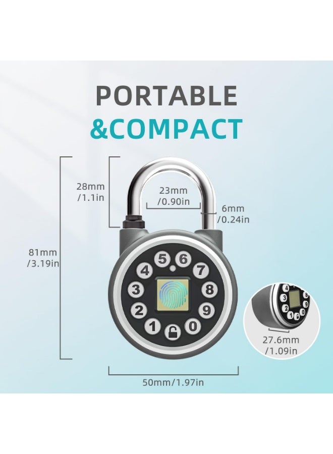 Fingerprint Padlock, Bluetooth Pad Locks with Code, Water Resistant Smart Padlocks with Mobile App, Suitable for Gym, Sports Facilities, Bicycles, Schools, Luggage and Lockers - Image 2