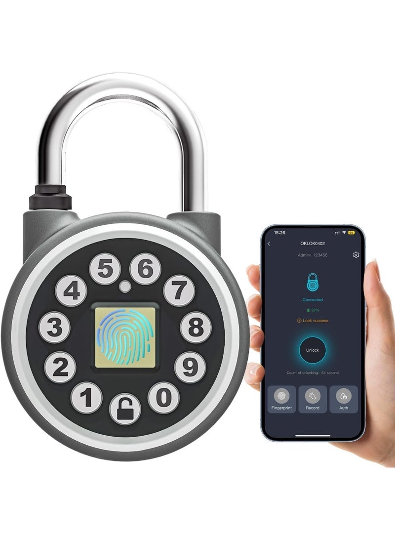 Fingerprint Padlock, Bluetooth Pad Locks with Code, Water Resistant Smart Padlocks with Mobile App, Suitable for Gym, Sports Facilities, Bicycles, Schools, Luggage and Lockers - Image 1