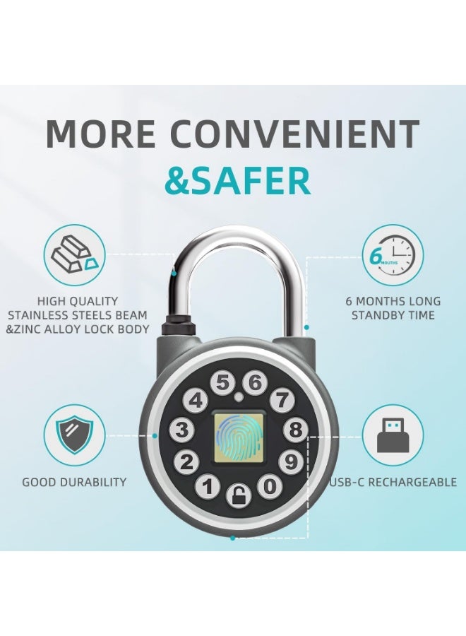 Fingerprint Padlock, Bluetooth Pad Locks with Code, Water Resistant Smart Padlocks with Mobile App, Suitable for Gym, Sports Facilities, Bicycles, Schools, Luggage and Lockers - Image 4