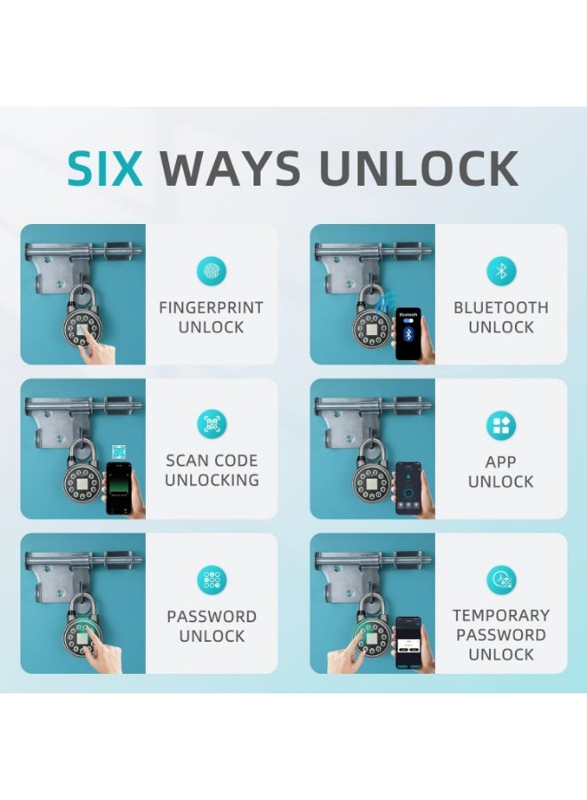 Fingerprint Padlock, Bluetooth Pad Locks with Code, Water Resistant Smart Padlocks with Mobile App, Suitable for Gym, Sports Facilities, Bicycles, Schools, Luggage and Lockers - Image 5