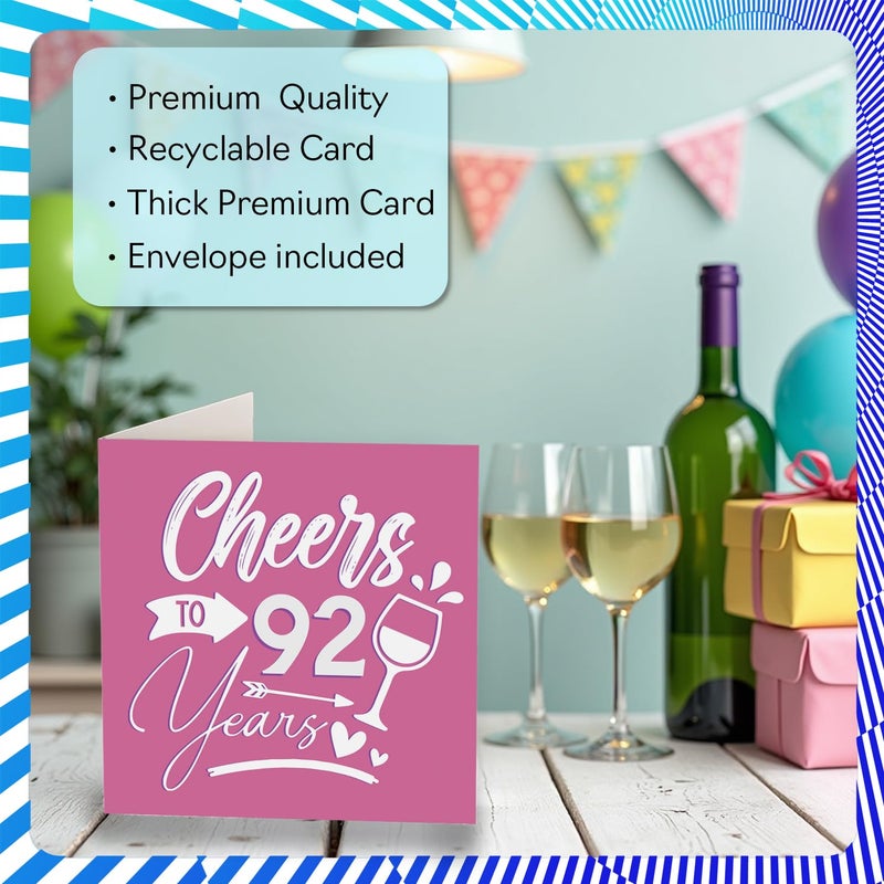 Stuff4 92nd Birthday Cards for Women - Cheers - Happy Birthday Card for 92 Year Old Woman Grandma Aunt Gran Wife  5.7 Inch Bday Greeting Cards - Image 3