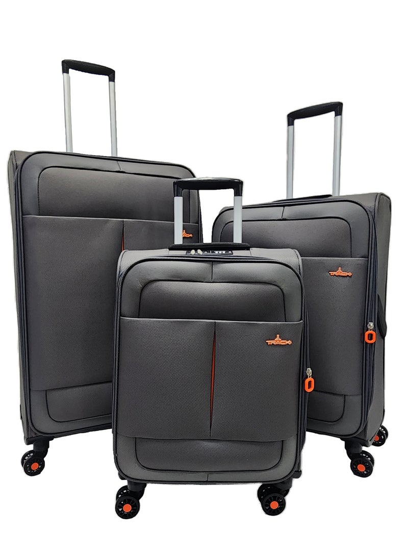 Track Soft Shell Trolley Luggage Set 3 Expandable Lightweight Suitcases With 4 Wheels  - Image 1
